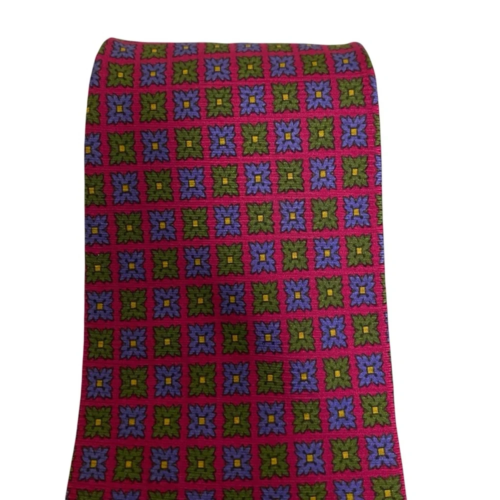 Brooks Brothers Vintage red all over floral print green blue silk dress tie